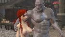 Muscular mmorpg warrior flirts with a naked elf
