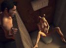 Juliet masturbates in a public toilet and naughty guy watches